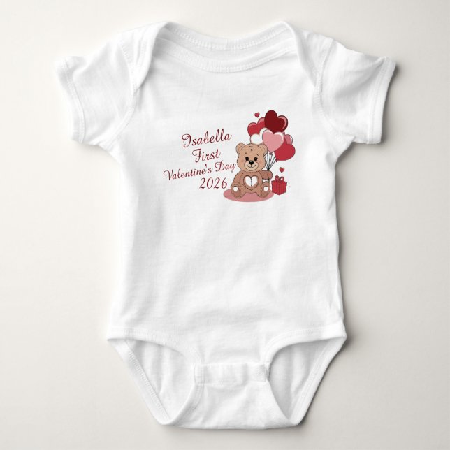 Cute Bear First Valentine's Day 2026 Personalized  Baby Bodysuit (Front)