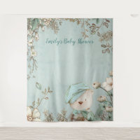 Cute Bear Floral Baby Shower Backdrop portrait