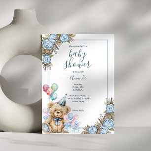 Cute Bear Floral Baby Shower Invitation
