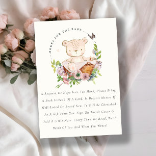 Cute Bear Flower Basket Pink Books For Baby Shower Enclosure Card