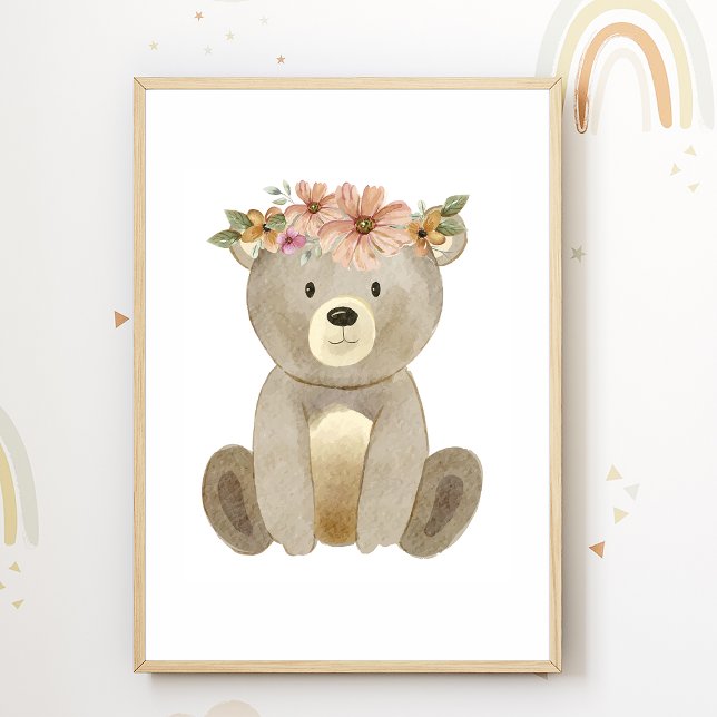 Cute Bear Flowers Nursery Poster Kids Room Decor (Creator Uploaded)