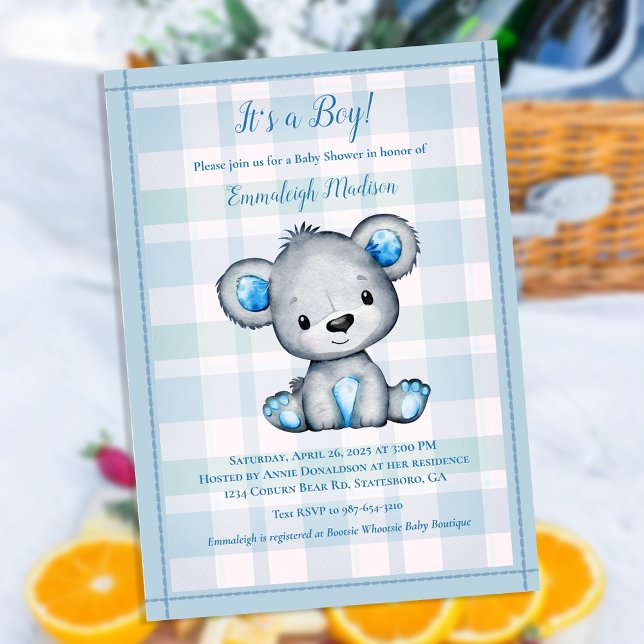 Cute Bear For Boy Baby Shower Invitation (Creator Uploaded)