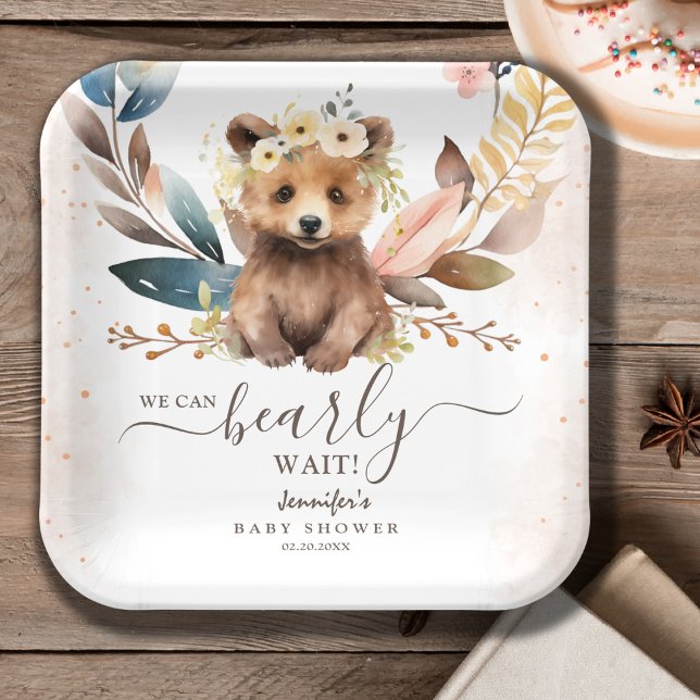 Cute Bear | Gender Neutral Baby Shower Paper Paper Plate (Creator Uploaded)