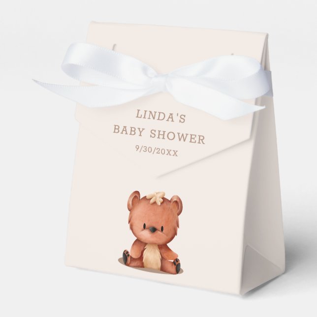 Cute Bear Gender Neutral Boho Baby Shower Favour Box (Front Side)