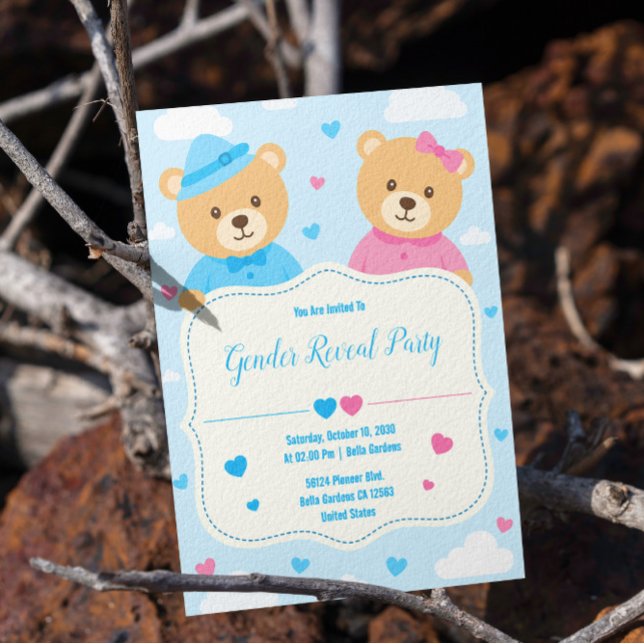 Cute Bear Gender Reveal Invitation (Creator Uploaded)