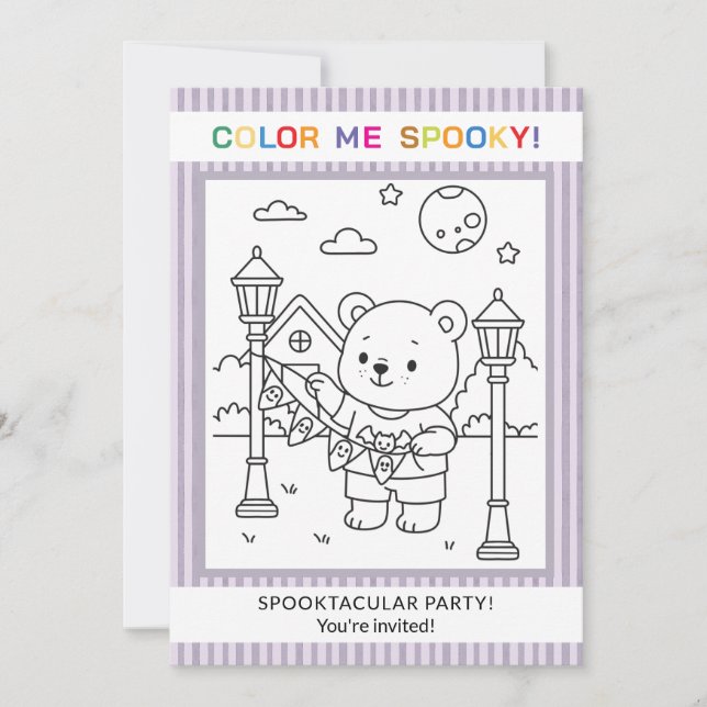 Cute Bear & Ghosts Halloween Colouring Invitation (Front)