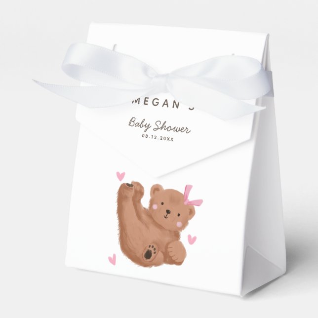 Cute Bear Girl Baby Shower Favour Box (Front Side)