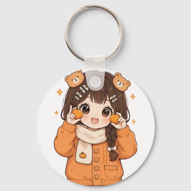 Cute bear girl keychain kawaii anime accessory (Front)
