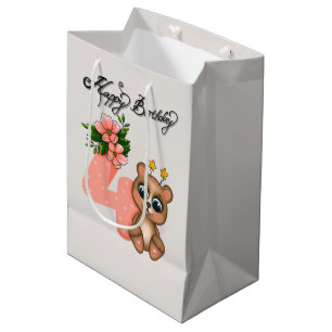 Cute bear girls Birthday 4th Medium Gift Bag