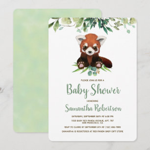 Cute Bear Greenery Gender Neutral Baby Shower Invitation