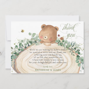 Cute Bear Greenery Gender Neutral Baby Shower Thank You Card