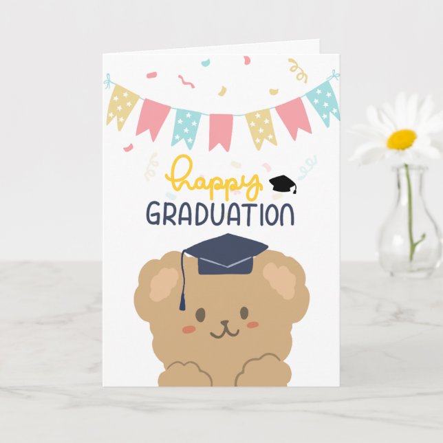 Cute Bear Happy Graduation Card (Small Plant)