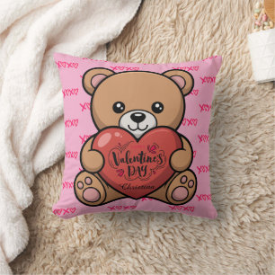 Cute Bear Happy Valentines Day xoxo Name Cushion
