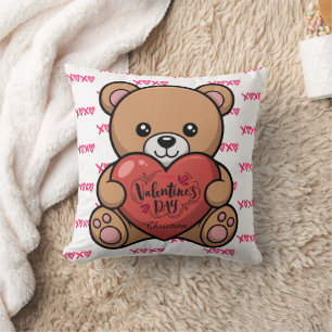 Cute Bear Happy Valentines Day xoxo Name Cushion