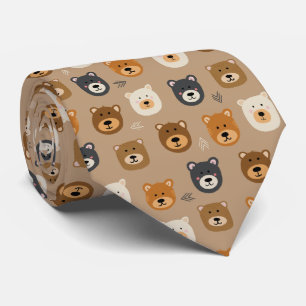 Cute bear head illustrated tie