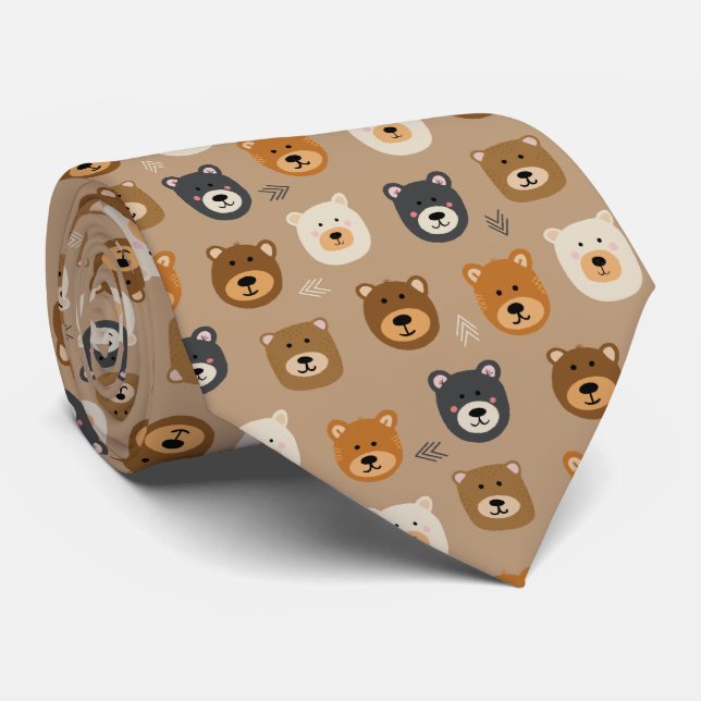 Cute bear head illustrated tie (Rolled)