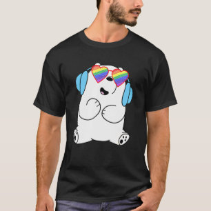 Cute Bear Headphones Lgbt Stuff Teen Girl Rainbow  T-Shirt
