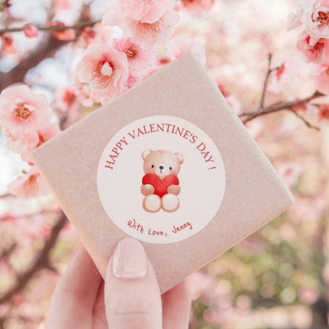 Cute Bear Heart Happy Valentine's Day Classic Round Sticker (Creator Uploaded)