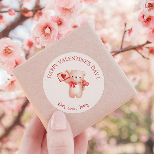 Cute Bear Heart Happy Valentine's Day Classic Round Sticker