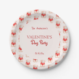 Cute Bear Heart Valentine's Day Party Paper Plate