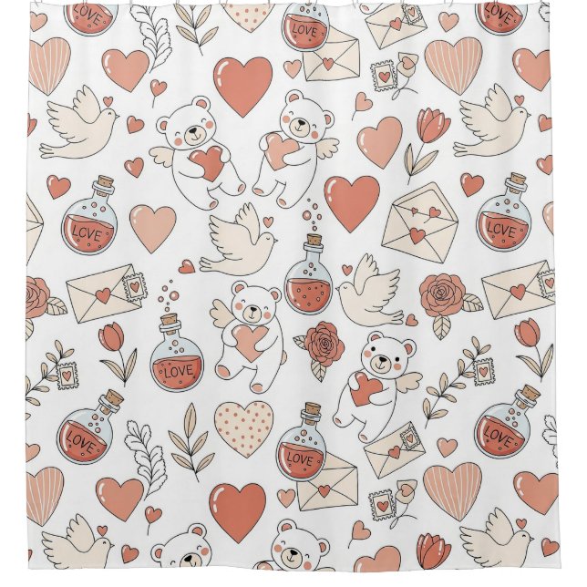 Cute Bear Hearts Valentine Pattern Shower Curtain (Front)