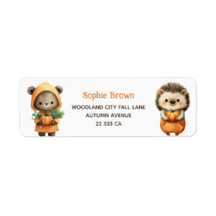 Cute Bear& Hedgehog Woodland Fall Return Address 