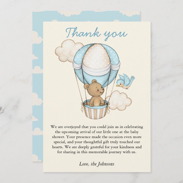 Cute Bear Hello Little One Baby Shower Thank You Card (Front/Back)