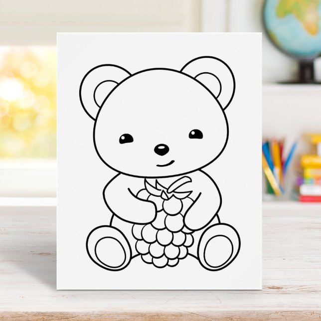 Cute Bear Holding a Berry Colouring Page Poster (Creator Uploaded)