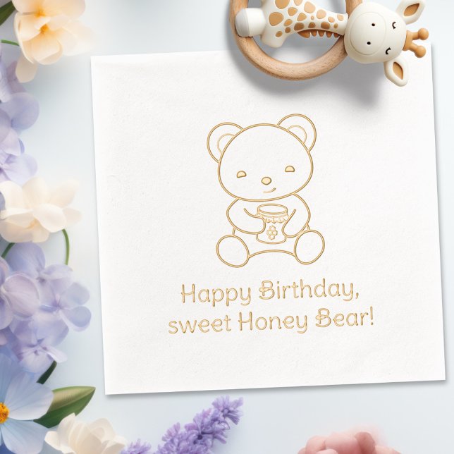 Cute Bear Holding a Honey Jar Birthday Foil Napkins (Creator Uploaded)