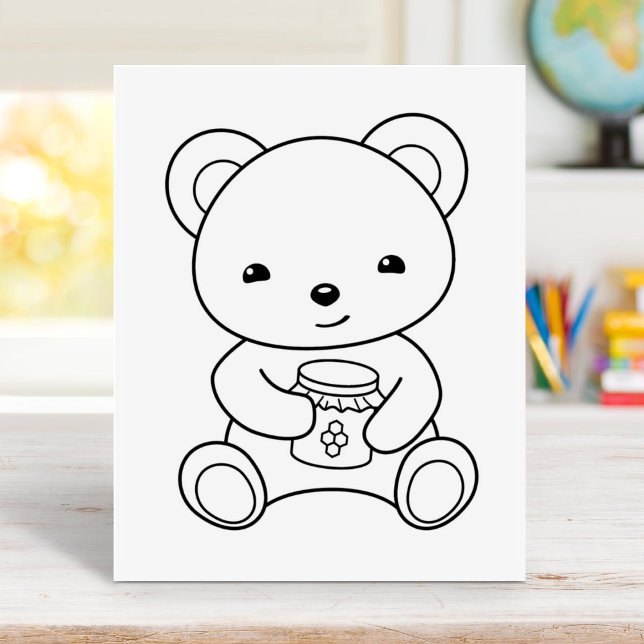 Cute Bear Holding a Honey Jar Colouring Page Rubber Stamp (Creator Uploaded)