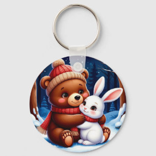 Cute Bear Holding Bunny Key Ring