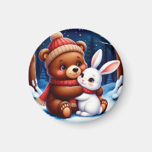 Cute Bear Holding Bunny Magnet