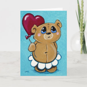 Cute Bear Holding Heart Balloon Valentine Card