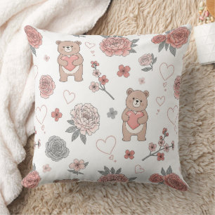 Cute Bear Holding Heart -- Pastel Nursery (12) Cushion