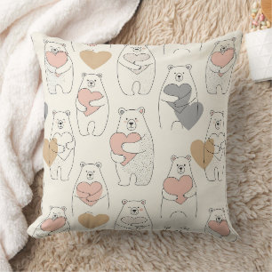 Cute Bear Holding Heart -- Pastel Nursery (4) Cushion