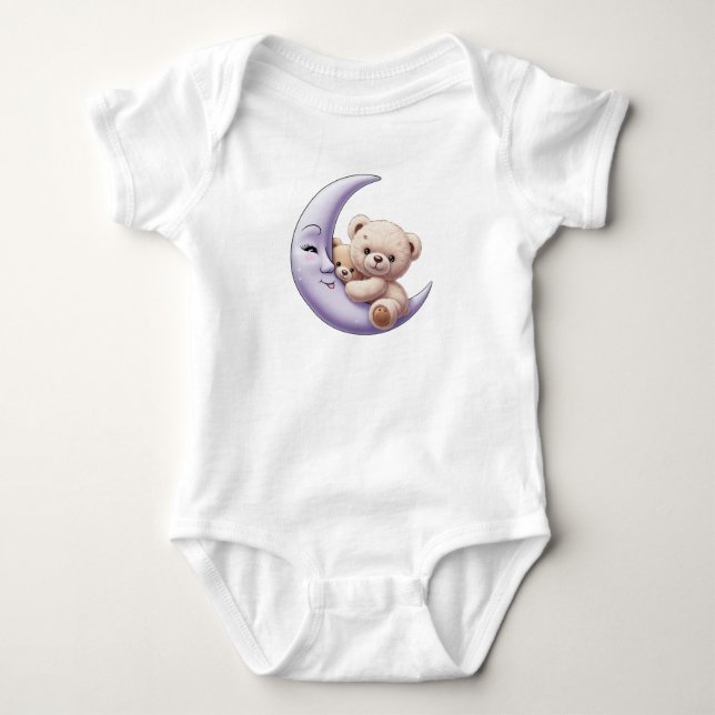 Cute Bear holding Moon - Baby one-Piece Baby Bodysuit (Front)