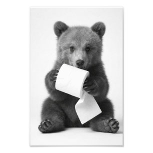 Cute Bear Holding Toilet Paper Funny Minimalist Photo Print