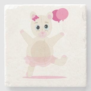 cute bear holds two balloons pink coaster