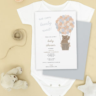 Cute Bear Hot Air Balloons Baby Boy Baby Shower Invitation