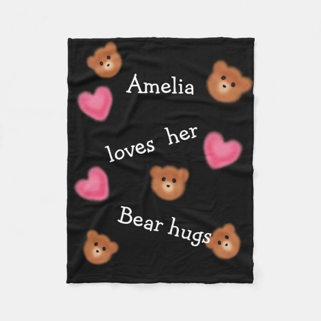 Cute  Bear Hugs Personalised Fleece Blanket (Front)