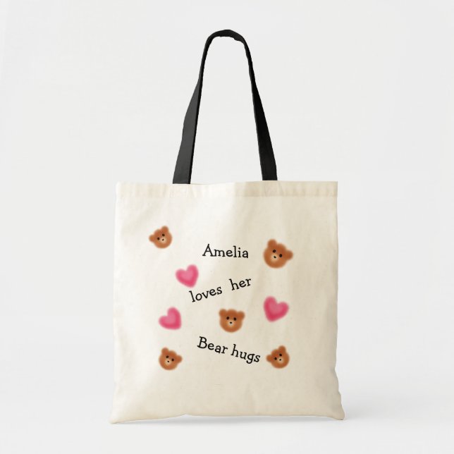 Cute  Bear Hugs Personalised Tote Bag (Front)