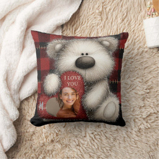 Cute Bear I Love You Custom Monogram Photo Cushion