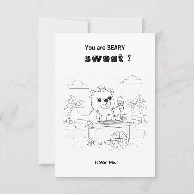Cute Bear Ice Cream Coloring valentine card (Front)