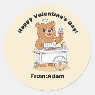 Cute Bear Ice Cream Seller Valentine Classroom Classic Round Sticker