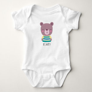 Cute Bear Illustration - Customisable Name Baby Bo Bodysuit
