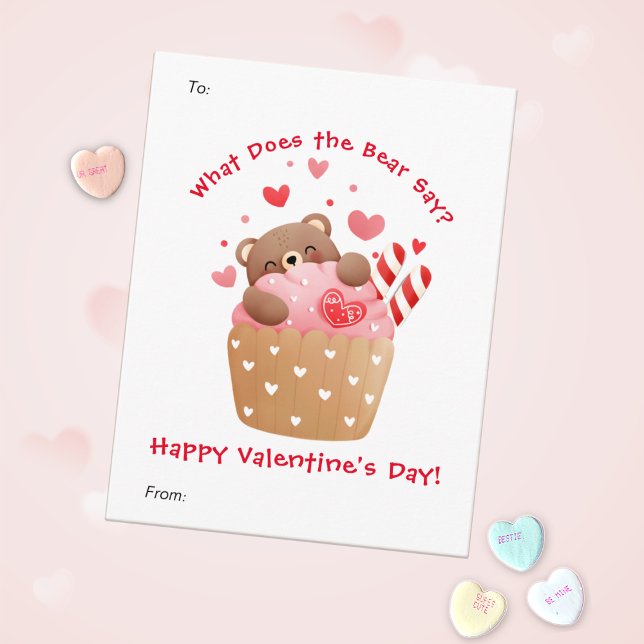 Cute Bear in Cupcake Custom Kids Valentine's Day Holiday Card (Creator Uploaded)