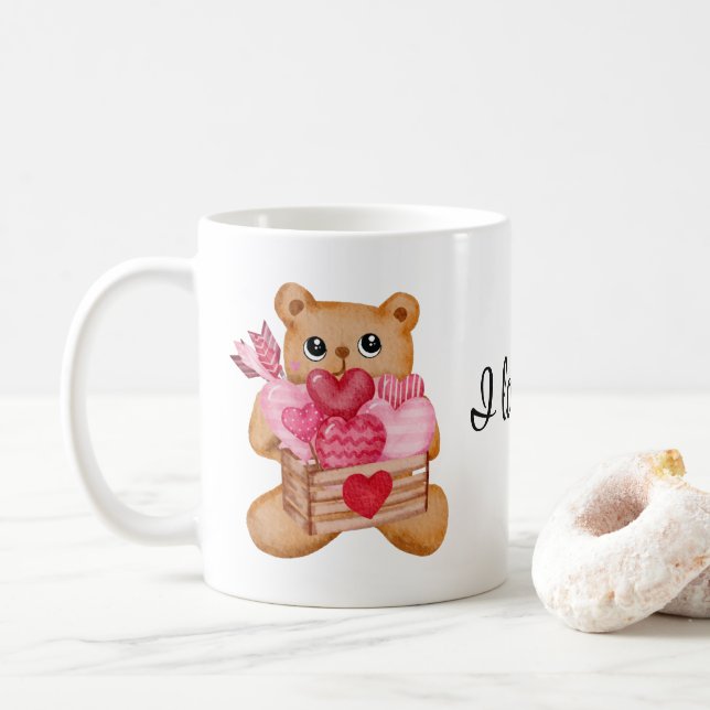 Cute Bear in Love Illustration Coffee Mug (With Donut)