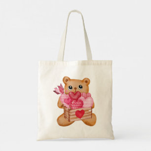 Cute Bear in Love Illustration Tote Bag