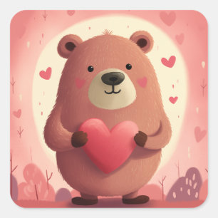 Cute Bear in Love Square Sticker