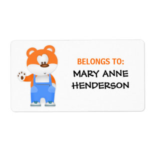 Cute Bear in Overalls Kid's Custom Name ID